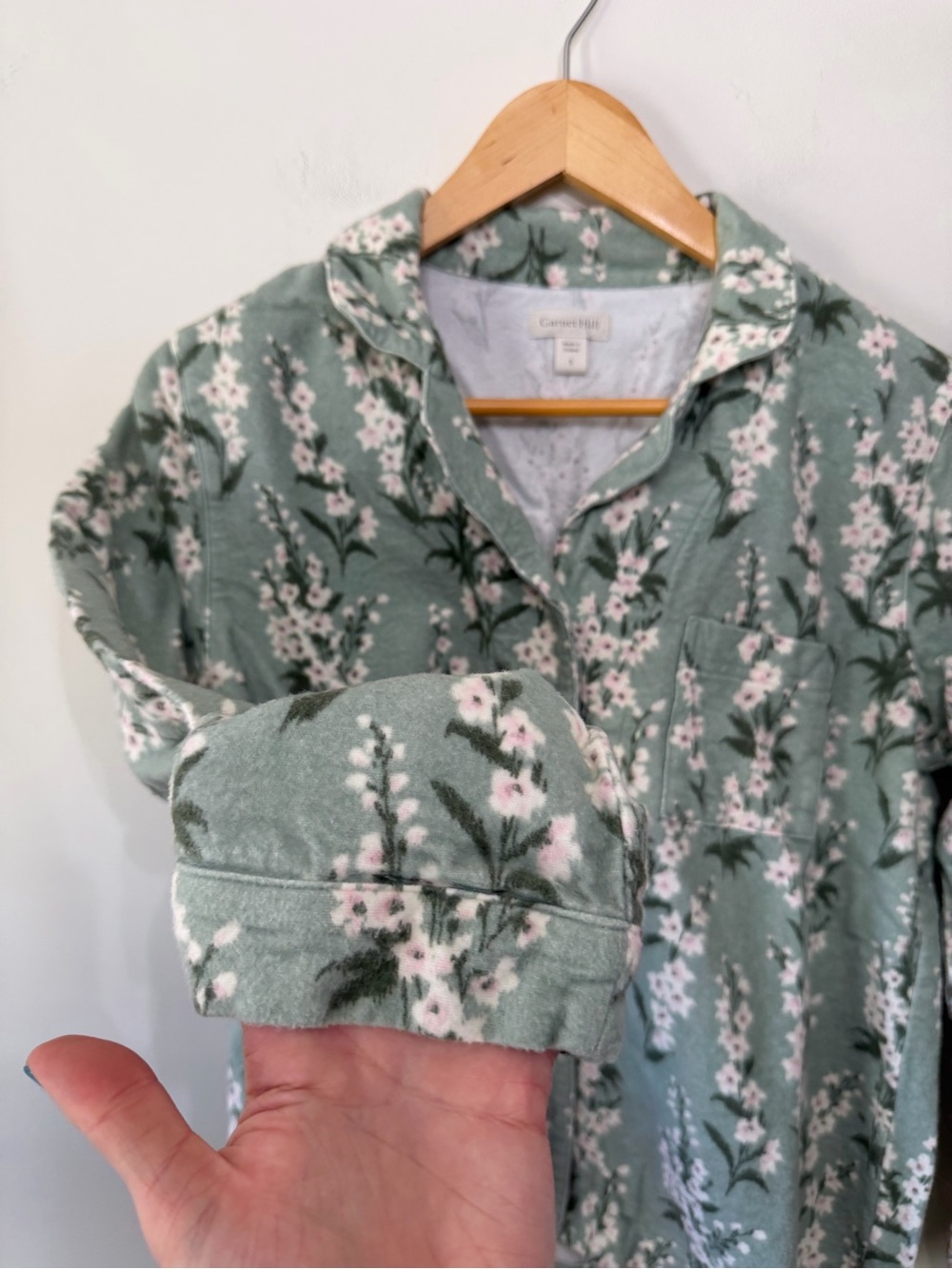 Garnet Hill Flannel Pajama PJ Top Shirt Organic Cotton Green Floral Women’s S - Picture 5 of 10